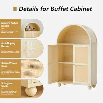UHMUVFM Arched Storage Cabinet with Rattan Doors