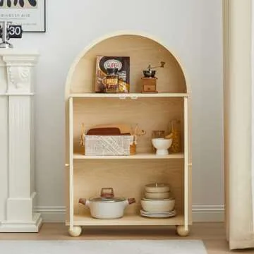 UHMUVFM Arched Storage Cabinet with Rattan Doors