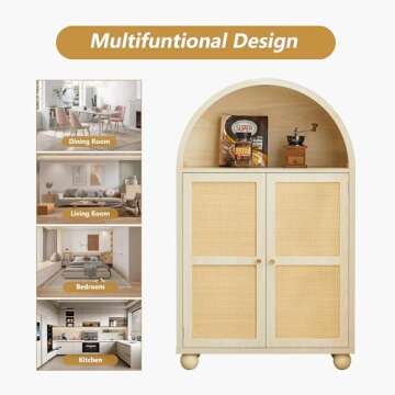 UHMUVFM Arched Storage Cabinet with Rattan Doors