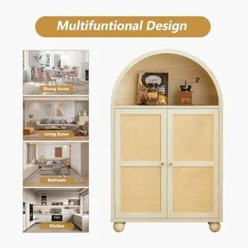 UHMUVFM Arched Storage Cabinet with Rattan Doors