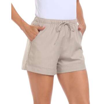 HDE Women's Linen Blend Drawstring Shorts High Waisted 4" Inseam Summer Shorts Gray Beige - S