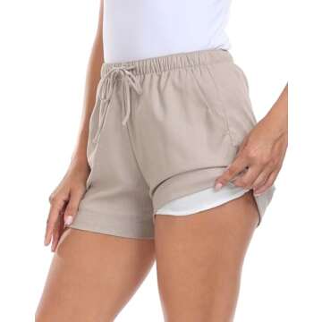 HDE Women's Linen Blend Drawstring Shorts High Waisted 4" Inseam Summer Shorts Gray Beige - S