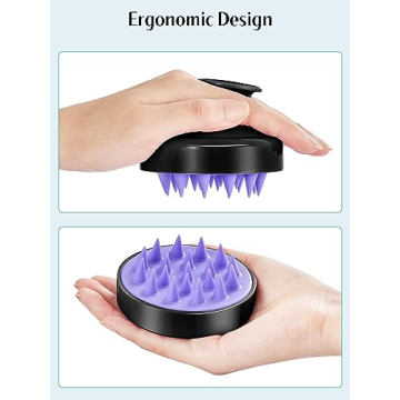 HEETA 2 Pack Hair Scalp Massager Shampoo Brush for Hair Growth, Hair Scalp Scrubber with Soft Silicone, Wet and Dry Hair Detangler (Black & Purple)