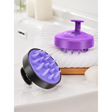 HEETA 2 Pack Hair Scalp Massager Shampoo Brush for Hair Growth, Hair Scalp Scrubber with Soft Silicone, Wet and Dry Hair Detangler (Black & Purple)