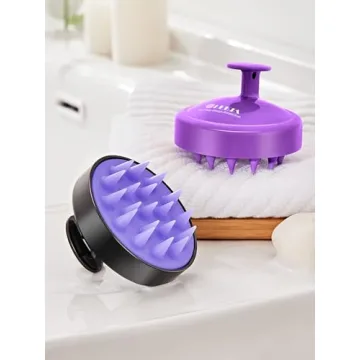 HEETA 2 Pack Hair Scalp Massager Shampoo Brush for Hair Growth, Hair Scalp Scrubber with Soft Silicone, Wet and Dry Hair Detangler (Black & Purple)