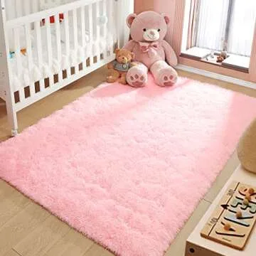 LOCHAS Ultra Soft Indoor Modern Area Rugs Fluffy Living Room Carpets for Children Bedroom Home Decor Nursery Rug 4x5.3 Feet, Pink