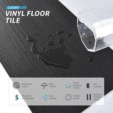Art3d 36-Pack 54 Sq.ft Peel and Stick Floor Tiles Vinyl Plank Flooring Wood Look, Adhesive and Waterproof Tile Sticker for Bedroom, Living Room, Kitchen, RV in Black