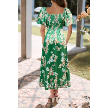 Fashionme Women's 2024 Floral Satin Maxi Dress for Elegance