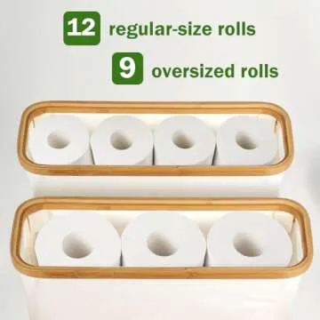 Toilet Paper Basket, Bamboo Toilet Paper Storage - The Ultimate Bathroom Organizer with Bamboo Lid, Large Toilet Paper Holder for up to 9 Mega Rolls, Toilet Paper Storage Cabinet for Bathroom (Beige)