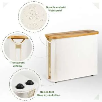 Toilet Paper Basket, Bamboo Toilet Paper Storage - The Ultimate Bathroom Organizer with Bamboo Lid, Large Toilet Paper Holder for up to 9 Mega Rolls, Toilet Paper Storage Cabinet for Bathroom (Beige)