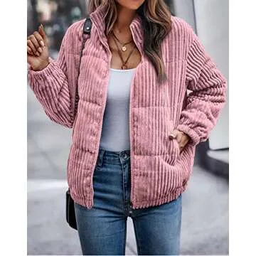 Stylish Angashion Women's Corduroy Bomber Jacket - Warm & Trendy