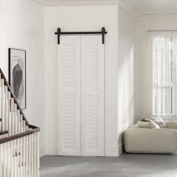 BONIKLUBA 36" Bi-Folding Sliding Barn Door Hardware Track Kit,Smoothly&Quietly,Side Mounted Black Roller,Easy Install,Door Not Included [Fit Double 16" Bifold Doors]