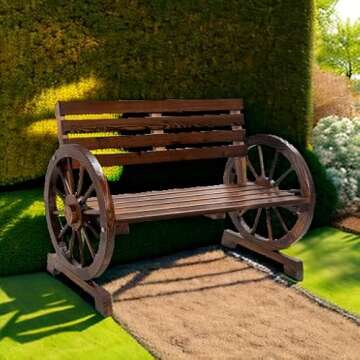 Best Choice Products 2-Person Wooden Wagon Wheel Bench for Backyard, Patio, Porch, Garden, Outdoor L...
