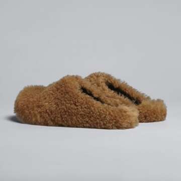 XOBZJH Brown Real Wool Clogs For Women 2024 Trendy,Slip on Slides Sandals,Shoes Women's Mules & Clog...