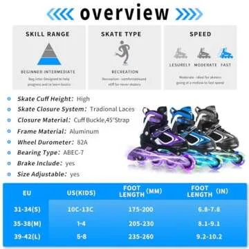 MammyGol Kids Inline Skates with Lightup Wheels 1-4 Size