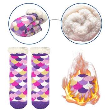 Winter Kids Fuzzy Slipper Socks Girls Thermal Warm Non-Skid 6-8 Mermaid Home Socks Holiday Cabin Sof...
