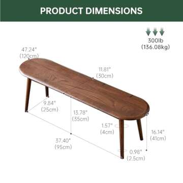 Vadisun 100% Solid Oak Indoor Dining Bench, Wood Bench for End of Bed with Safety Rounded Corners, E...