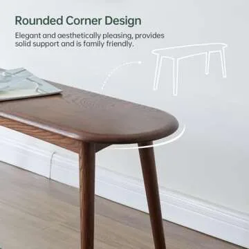 Vadisun 100% Solid Oak Indoor Dining Bench, Wood Bench for End of Bed with Safety Rounded Corners, Entryway Benches for Farmhouse, Kitchen, Living Room(Walnut,47.2" L x 12" W x 16.2" H)