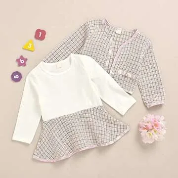 BTDECLAR Toddler Baby Girls Long Sleeve Plaid Cardigan Sweater Outwear Pullover Top Tutu Skirt Princess Party Dress Outfits