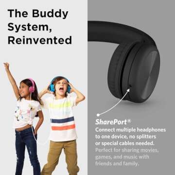 LilGadgets Connect+ Pro Wired Kids Headphones for School with Microphone, Volume Limiting & Noise Reduction Over-Ear Headset with Cord, SharePort Technology & SoftTouch Padding, Black