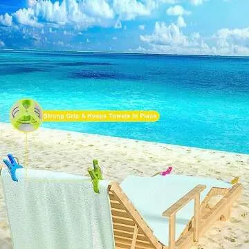 Beach Towel Clips, 16 Pack Beach Chair Towel Clips on Cruise by ECROCY, Beach Accessories to Keep Yo...