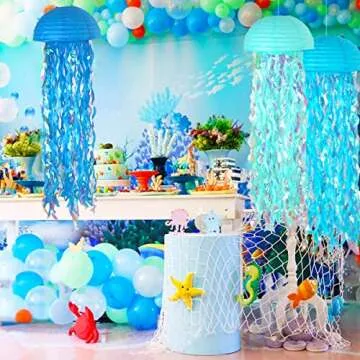 ADLKGG Blue Hanging Jelly Fish Paper Lanterns, Gradient Colorful Paper Lanterns for Mermaid Theme Party Under The Sea Ocean Birthday Decorations Baby Shower Baby Room