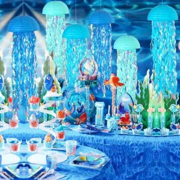 ADLKGG Blue Hanging Jelly Fish Paper Lanterns, Gradient Colorful Paper Lanterns for Mermaid Theme Party Under The Sea Ocean Birthday Decorations Baby Shower Baby Room