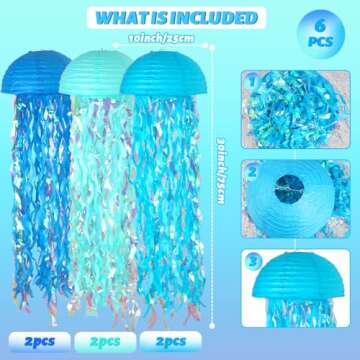 ADLKGG Blue Hanging Jelly Fish Paper Lanterns, Gradient Colorful Paper Lanterns for Mermaid Theme Party Under The Sea Ocean Birthday Decorations Baby Shower Baby Room