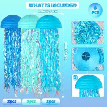 ADLKGG Blue Hanging Jelly Fish Paper Lanterns, Gradient Colorful Paper Lanterns for Mermaid Theme Party Under The Sea Ocean Birthday Decorations Baby Shower Baby Room