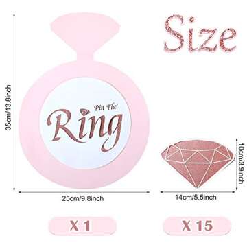 16 Pieces Bridal Shower Game Set Pin The Diamond on The Ring Hen Party Game Bride Game Rose Gold Game Bridal Shower Game for Girls Women (1 Ring Card and 15 Diamond Card)
