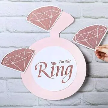 16 Pieces Bridal Shower Game Set Pin The Diamond on The Ring Hen Party Game Bride Game Rose Gold Game Bridal Shower Game for Girls Women (1 Ring Card and 15 Diamond Card)