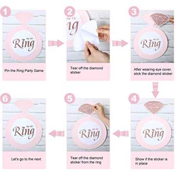 16 Pieces Bridal Shower Game Set Pin The Diamond on The Ring Hen Party Game Bride Game Rose Gold Game Bridal Shower Game for Girls Women (1 Ring Card and 15 Diamond Card)