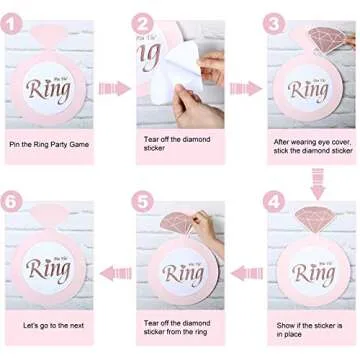 16 Pieces Bridal Shower Game Set Pin The Diamond on The Ring Hen Party Game Bride Game Rose Gold Game Bridal Shower Game for Girls Women (1 Ring Card and 15 Diamond Card)