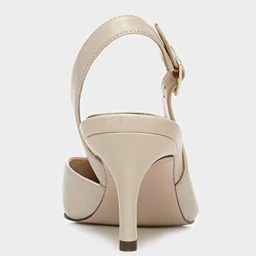Guayonng Womens Slingback Heels Pumps Pointed Toe D'Orsay Low Kitten Heel Sling Back Elegant Office Dress Shoes Beige