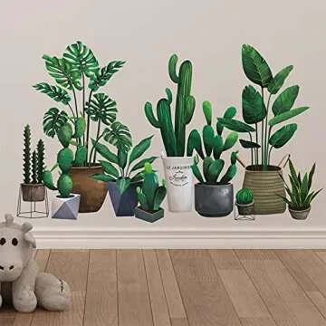 Decorative Green Pot Plants Leaves Wall Decals for Home