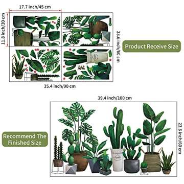 Decorative Green Pot Plants Leaves Wall Decals for Home