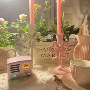 Elegant White Bow-Knot Iron Taper Candle Holder for Home Decor