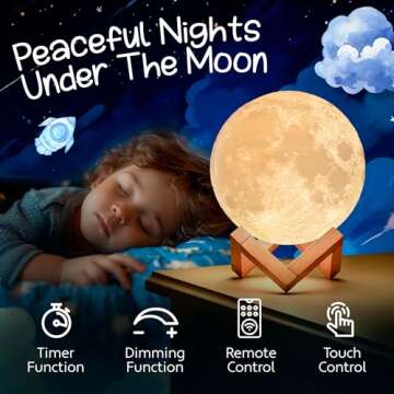 Mind-Glowing Moon Lamp - 3D Moon Night Light for Kids Bedroom - Globe Nightlight with Multi Color LE...