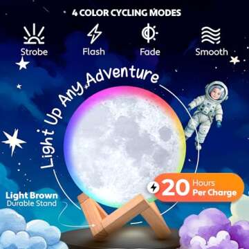 Mind-Glowing Moon Lamp - 3D Moon Night Light for Kids Bedroom - Globe Nightlight with Multi Color LED, Touch/Remote Control - Christmas Gift for 4-10 Year Old Girls & Boys - Space Decor (4.7 inch)