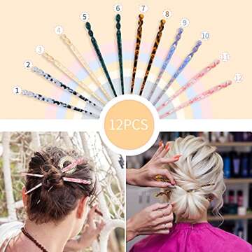Stylish 12 Piece Vintage Acetate Hair Sticks Set