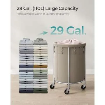 SONGMICS Rolling Laundry Basket with Casters, 29 Gal.