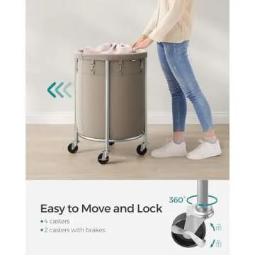 SONGMICS Rolling Laundry Basket with Casters, 29 Gal.