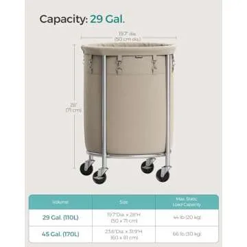 SONGMICS Rolling Laundry Basket with Casters, 29 Gal.