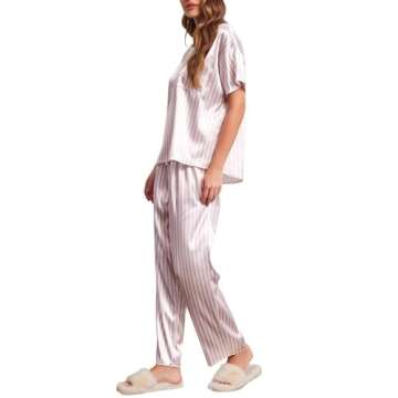 Ekouaer Silk Pajama Set Womens Soft Sleepwear Satin Pant Set Soft Loungewear Set Pijamas De Mujer Cute Pjs for Women Set Pink L