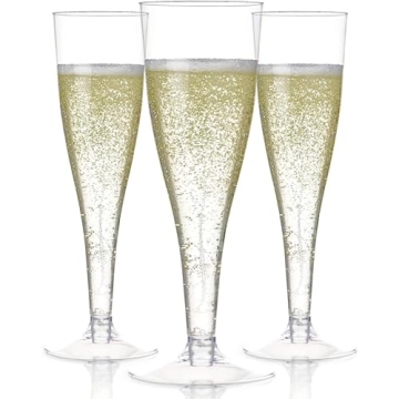 Prestee Clear Plastic Champagne Flutes - 24 Pieces 4.5 oz Disposable Champagne Glasses for Parties a...