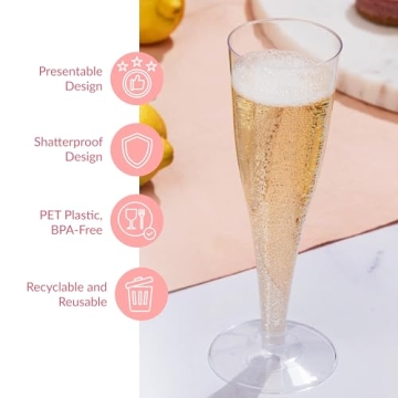 Elegant Prestee Plastic Champagne Flutes - 24 Pack for Parties