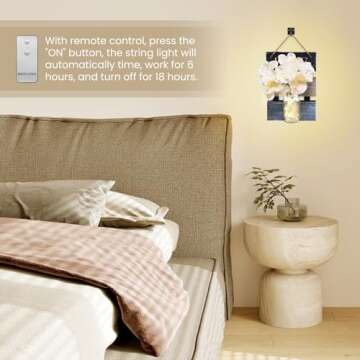 Dailyart Mason Jar Sconces Wall Decor, Rustic Mason Jar Wall Sconce Hanging Mason Jar Sconces with LED Fairy Lights, Farmhouse Wall Decor Country Decorations for Home, Set of 2