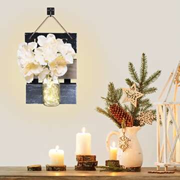 Dailyart Mason Jar Sconces Wall Decor, Rustic Mason Jar Wall Sconce Hanging Mason Jar Sconces with LED Fairy Lights, Farmhouse Wall Decor Country Decorations for Home, Set of 2