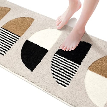 DEXDE Boho Bathroom Rugs Runner Non Slip Machine Washable Bath Mat Half Circle Bath Mat Luxury Soft ...