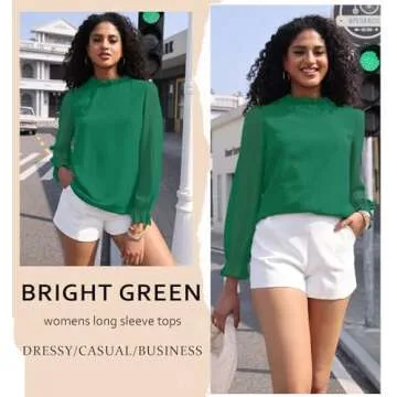 Aifer Womens Tops Dressy Casual Fall Fashion Holiday Outfits Work Blouses for Women Business Casual Long Sleeve Shirts Office Clothes Green Medium